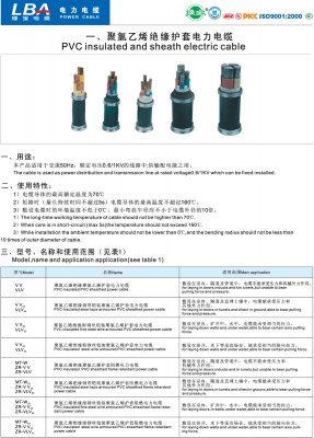 聚氯乙烯绝缘和护套电力电缆